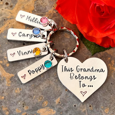 Personalised This Grandma Belongs To Keychain with 1-10 Birthstones Mother's Day Christmas Gift 