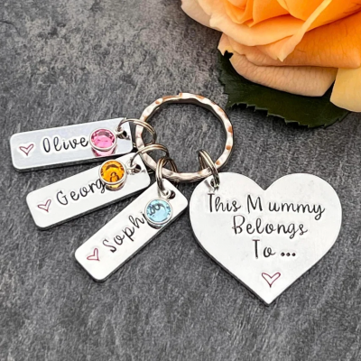 Personalised This Mummy Belongs To Keychain with 1-10 Birthstones Mother's Day Christmas Gift 