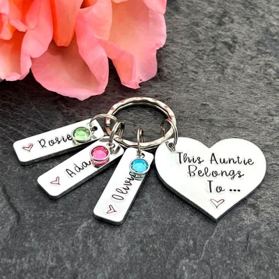 Personalised  This Auntie Belongs To Keychain with 1-10 Birthstones Christmas Gift for Auntie