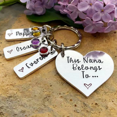 Personalised This Nana Belongs To Keychain with 1-10 Birthstones Mother's Day Christmas Gift 