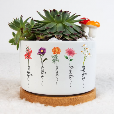 Personalised Birth Month Flower Grandma Succulent Plant Pot Mum Gift for Grandma Nana Mum