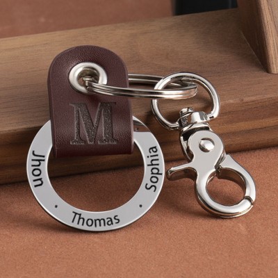 Father’s Day Gift Personalised Dad Leather Keychain Engraving 1-10 Names 