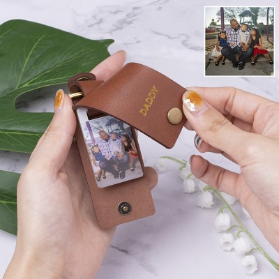 Personalised Brown Leather Engraved Photo Keychain