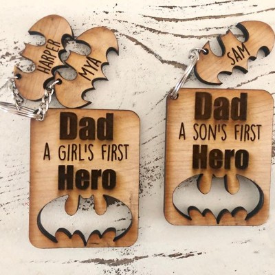Engraving Father's Day Gift Personalised Superhero Dad Keychain with 1-10 Names Dad Husband Grandpa