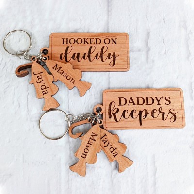 Handmade Father's Day Gift Personalised Fishing Keychain Hooked on Daddy Dad Grandpa