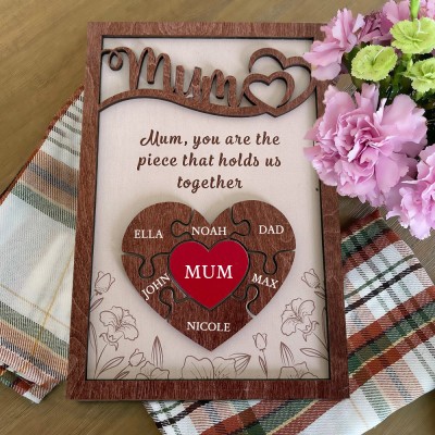 Personalised Mother's Day Gifts Mum Wooden Puzzle Pieces Sign With Names Unique Family Gift For Mum Grandma