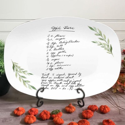 Your Family Recipe Personalised Handwritten Recipe Platter with Leaf Design Gifts For Mum Grandma