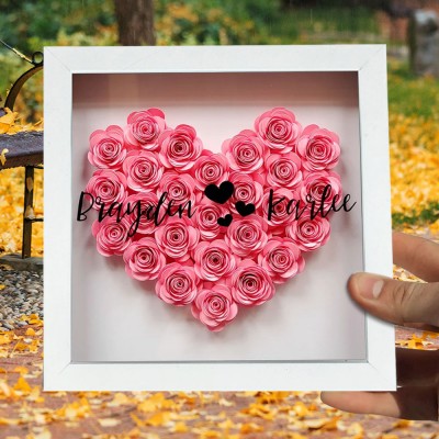 Customised Gift for Love Personaslied Heart Paper Rose Shadow Box Valentine's Day Anniversary Gift for Her