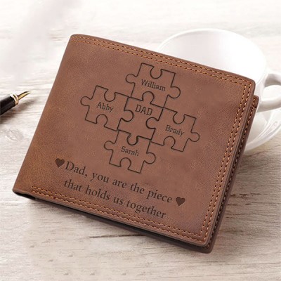 Father's Day Gift Personalised Dad You Are the Piece That Holds Us Together Leather Trifold Wallet