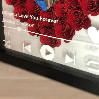 Personalised Spotify Heart Flower Shadow Box for Anniversary Valentine's Day