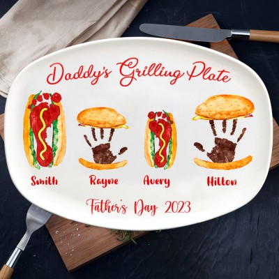 Personalised Burger Hot Dog Handprint Footprint Plate Father's Day Gifts