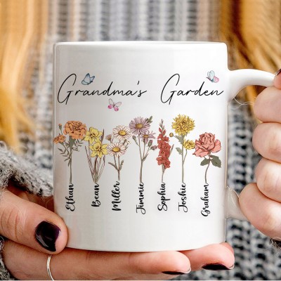 Personalised Grandma's Garden Birth Flower Mug Gift Ideas For Grandparent From Grandkids Love Gifts for Mum