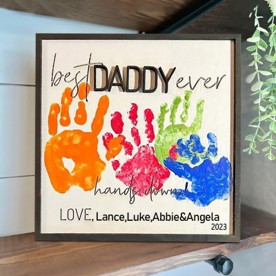 Personalised Best Papa Ever DIY Handprint Hands Down Frame First Father's Day Gift
