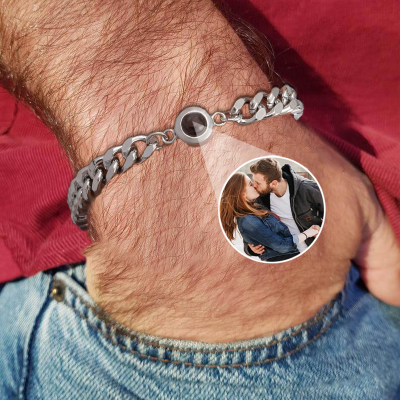 Personalised Photo Projection Men Cuban Bracelet With Picture Inside Birthday Gift For Boyfriend Unique Couple Anniversary Gift For Him