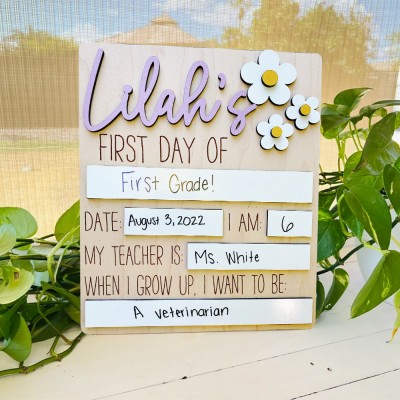 Personalised First Day of School Daisy Sign Girls Back to School Board Gifts for Kids