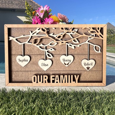 Personalised Our Family Family Tree Frame Sign with Kids Names Anniversary Gifts for Grandma Mum