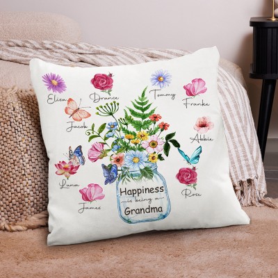 Personalised Birth Month Flower Pillow with Grandkids Names Happiness Is Being A Grandma Pillow Gift Ideas for Grandma Mum