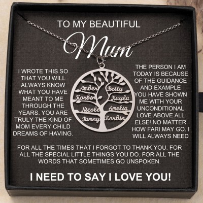 To My Beautiful Mum Personalised Tree of Life Names Necklace Anniversary Gift Ideas For Mum