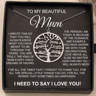 Personalised To My Beautiful Mum Tree of Life Family Necklace With 1-9 Kids Names Unique Gift To Mum From Kids Birthday Gift For Grandma Special Mother's Day Gift Ideas