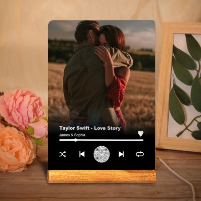 Personalised Spotify Photo Music Song Plaque With Wood Stand Couples Gift Anniversary Gift Ideas