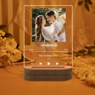 Personalised Music LED Night Light Plaque with Couple Photo for Valentine's Day Anniversary Gift Ideas