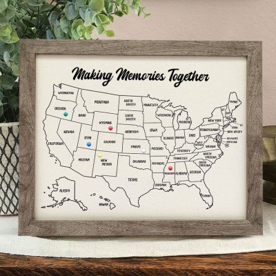 Personalised USA Travel Map Frame with Push Pins Gift Ideas for Her Valentine's Day Gifts for Couple Anniversary Gifts