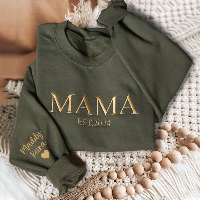 Custom Mama Embroidered Hoodie Sweatshirt With Date Unique Gift For Mum Grandma Mother's Day Gift Ideas