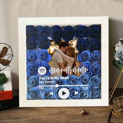 Personalised Spotify Flower Shadow Box With Couple Photo For Wedding Anniversary Valentine's Day Gifts For Mum Wife Her