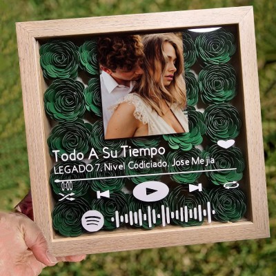 Personalised Spotify Song Name Flower Shadow Box with Couple Photo Gifts for Valentine's Day Anniversary