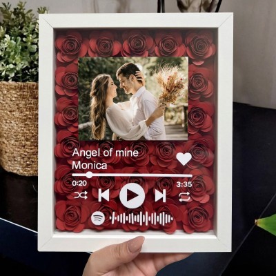 Personalised Music Song Spotify Photo Flower Shadow Box Gifts for Couples Valentine's Day Gifts Wedding Anniversary Gift Ideas