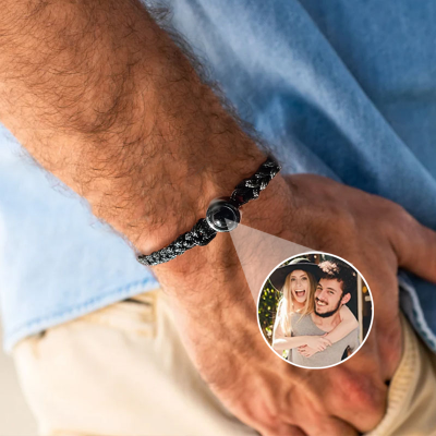 Personalised Photo Projection Men Bracelet with Picture Inside Gift for Him Boyfriend Man