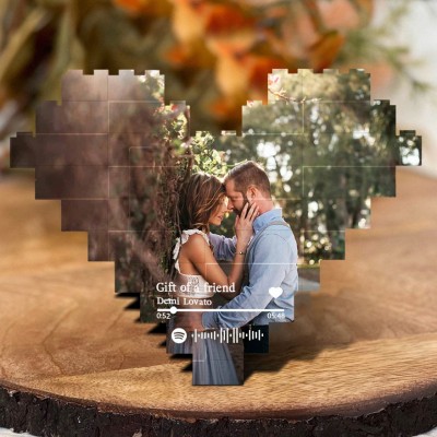 Personalised Spotify Music Heart Shaped Photo Block Puzzle Building Brick Valentine's Day Gift Ideas Anniversary Gifts for Her