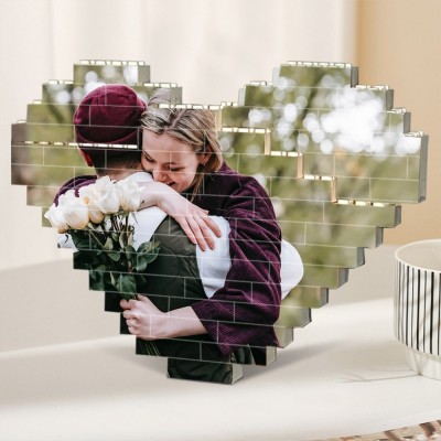 Custom Heart Shaped Photo Block Building Brick Puzzle Keepsake Gifts for Soulmate Valentine's Day Gift Ideas