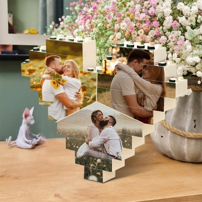 Custom 3 Photos Heart Shaped Brick Building Block Puzzle For Valentine's Day Anniversary Gift Ideas