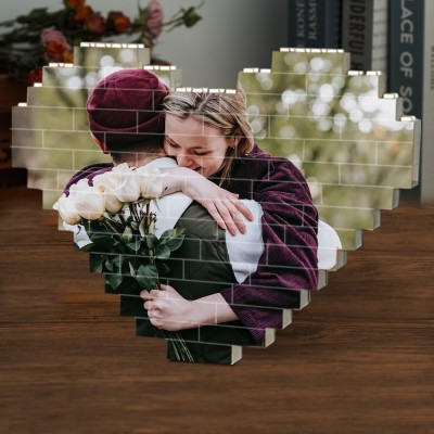 Personalised Heart Shaped Photo Block Puzzle Building Brick Gift Ideas for Anniversary Valentine's Day