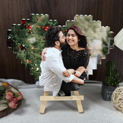 Custom Heart Photo Block Puzzle Gift Ideas for Couple Valentine's Day Gift Anniversary Gift for Wife