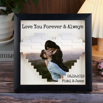 Valentine's Day Gifts Personalised Heart Photo Block Building Brick Puzzle with Frame Engagement Gifts Wedding Anniversary Gift