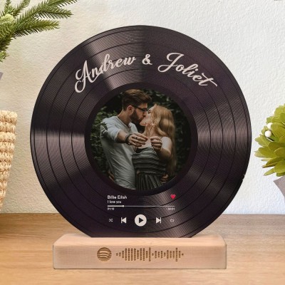 Personalised Couple Photo Acrylic Spotify Music Song Plaque Record with Wooden Stand Gifts for Valentine's Day Anniversary