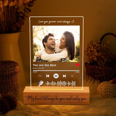 Custom Music Song Photo Night Light Plaque Couple Gift Valentine's Day Gifts for Girlfriend Boyfriend 1st Anniversary Gift Ideas