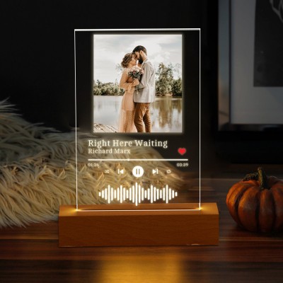 Personalised Music Song Photo Night Light Plaque with Stand For Valentine's Day Anniversary Gift Ideas