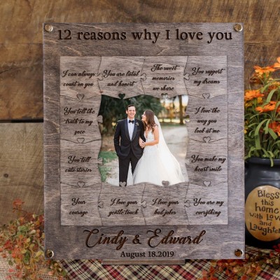 Custom Reasons Why I Love You Wooden Puzzle Frame with Photo Unique Gifts for Wedding Anniversary Valentine's Day