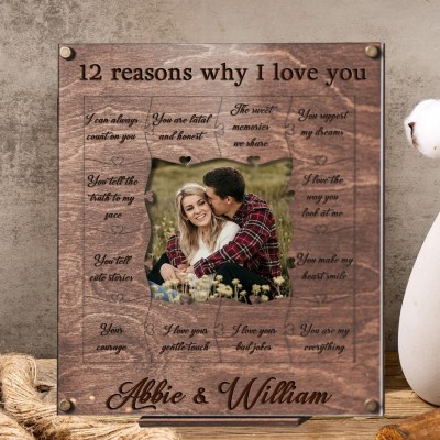 Personalised Photo Wooden Puzzle Frame with 12 Reasons Why I Love You Anniversary Gifts for Husband Valentine's Day Gifts