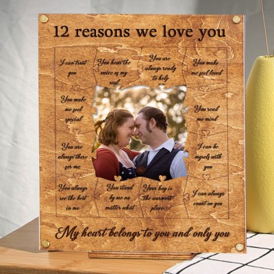 Personalised 12 Reasons Why I Love You Wood Puzzle Piece Collage Frame Valentine's Day Gift Ideas for Boyfriend Husband