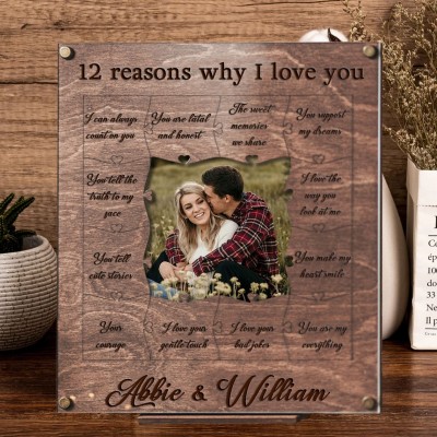 Personalised 12 Reasons Why I Love You Wooden Puzzle Piece Frame Valentine's Day Gift Anniversary Gifts for Him
