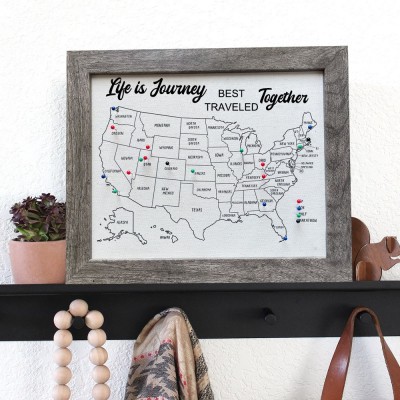 Personalised Push Pin USA Travel Map Frame For Couples Gift Anniversary Gift Ideas Valentine's Day Gifts for Her Him