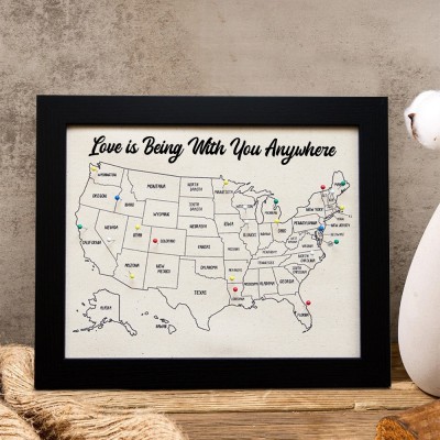 Personalised Adventure Travel Map Frame with Push Pins Unique Gifts for Couple Valentine's Day Gift Ideas for Soulmate