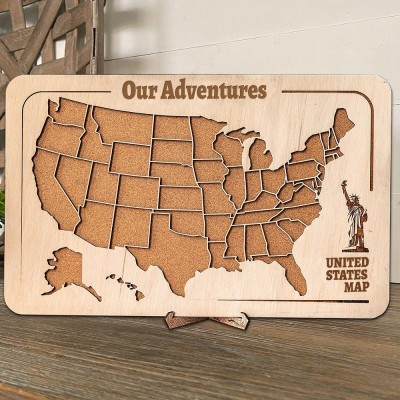 Personalised Wooden USA Travel Map Gifts for Couples Anniversary Gifts for Husband Valentine's Day Gift Ideas