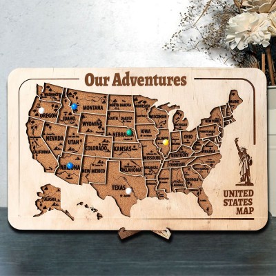 Personalised Our Adventure Push Pin Wooden Travel Map Board Gift Ideas for Boyfriend Husband Valentine's Day Gifts for Her