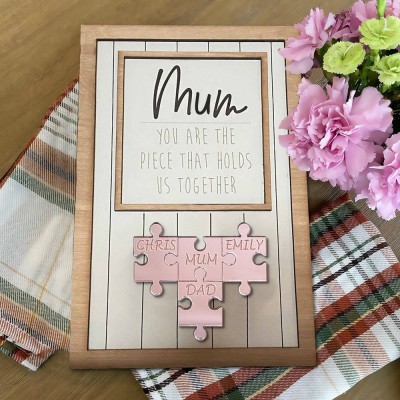 Custom Mum Wooden Puzzle Pieces Sign With 1-20 Kids Acrylic Names Family Gift For Mum Grandma Unique Mother's Day Gifts