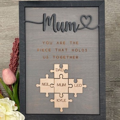 Personalised Mum Handmade Wooden Names Puzzle Frame Sign Love Gift For Mum Grandma Mother's Day Gift